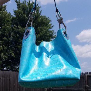 Bright Blue Faux Croc Tote Bag